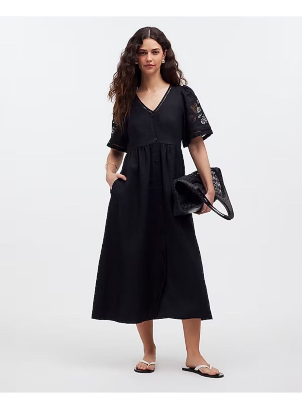 Madewell Cassie Button-Front Midi Dress in Linen Black Size Small NWOT NQ631